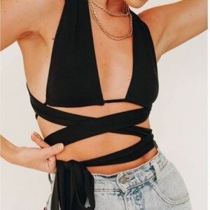 Verge Girl Black Beverly Tie Crop Top